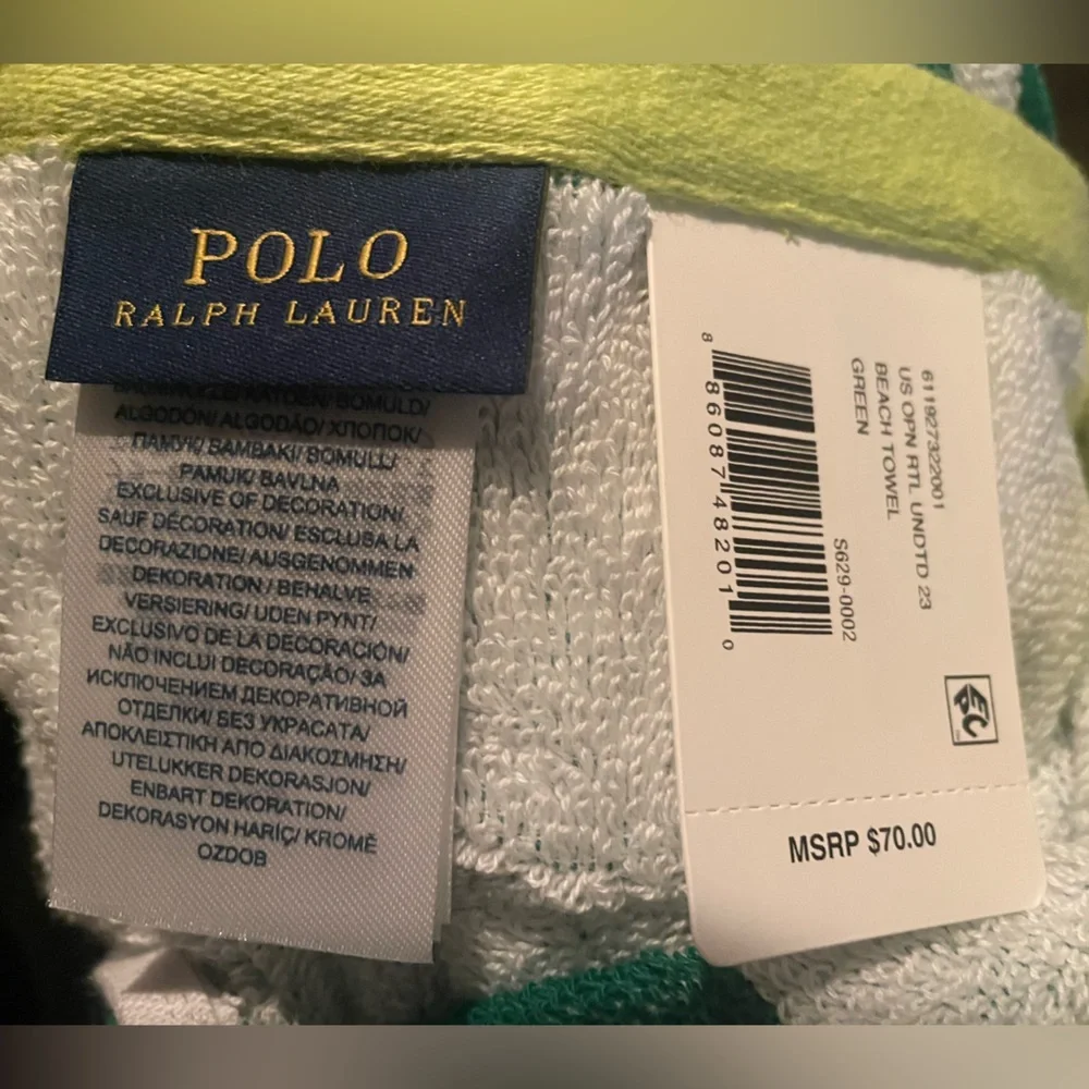 Authentic Green Polo Ralph Lauren Us Open 2023 New York City Beach Towel